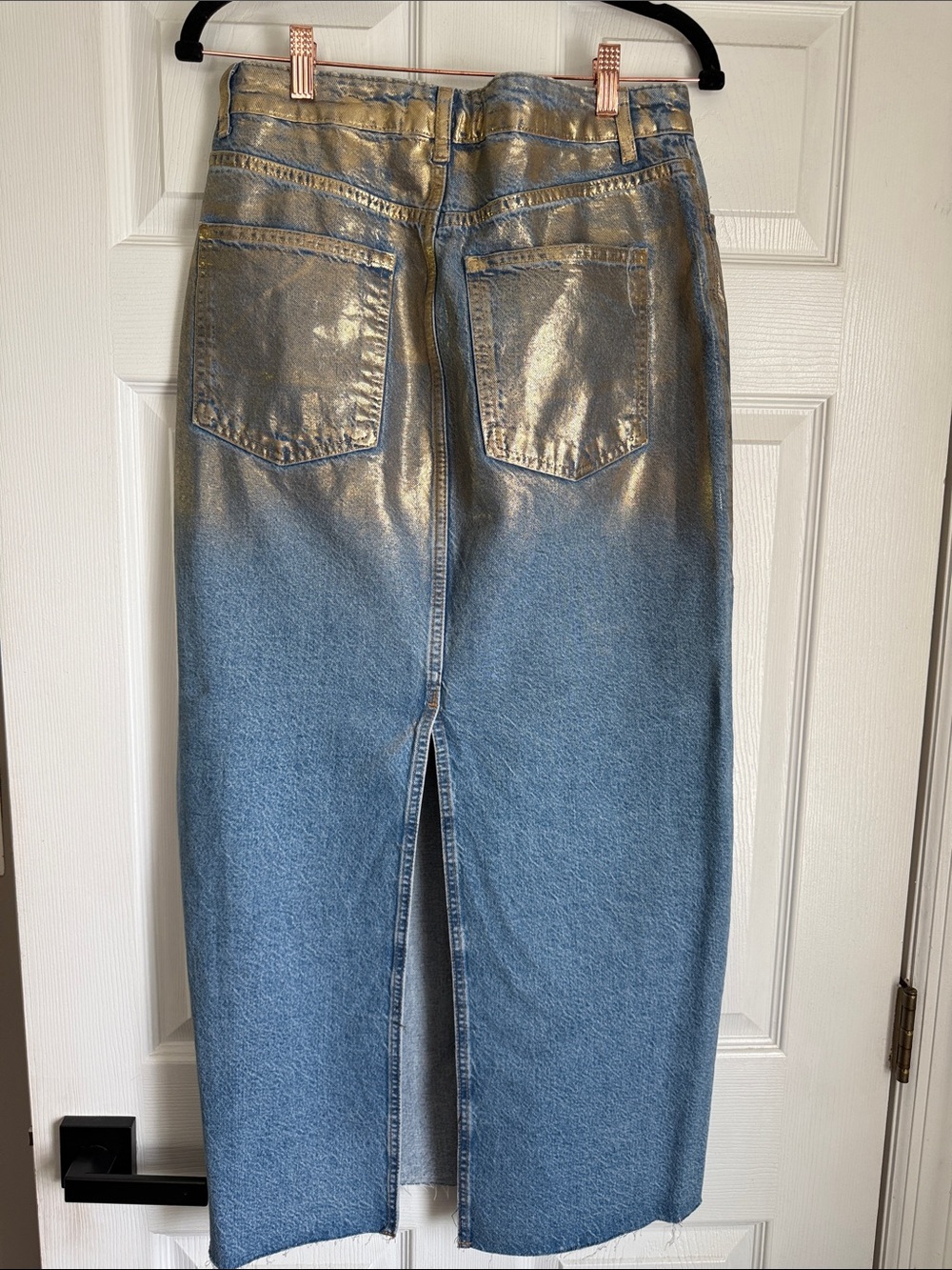 Zara Blue and Gold Ombre Straight Denim Skirt - Picture 3 of 5